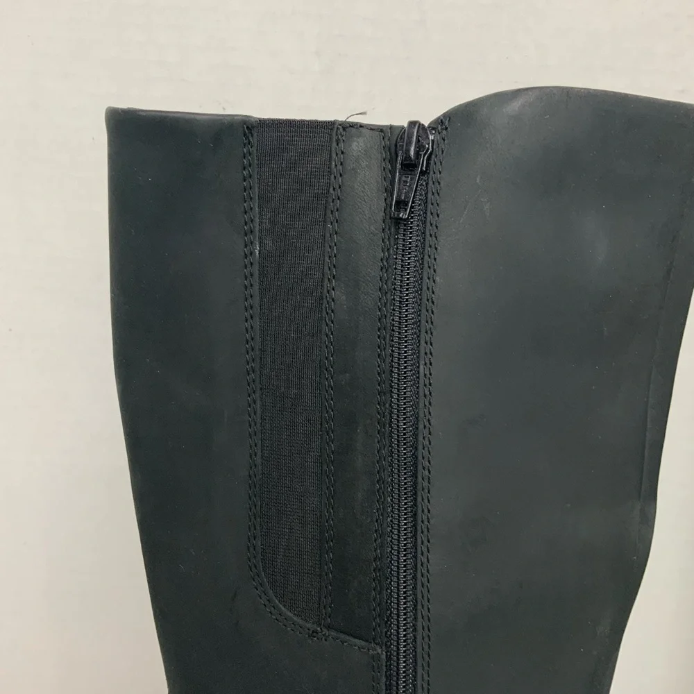 Clarks Sz 7.5 Camzin Branch Black Leather Buckle Zip Up‎ Knee Tall Riding Boots